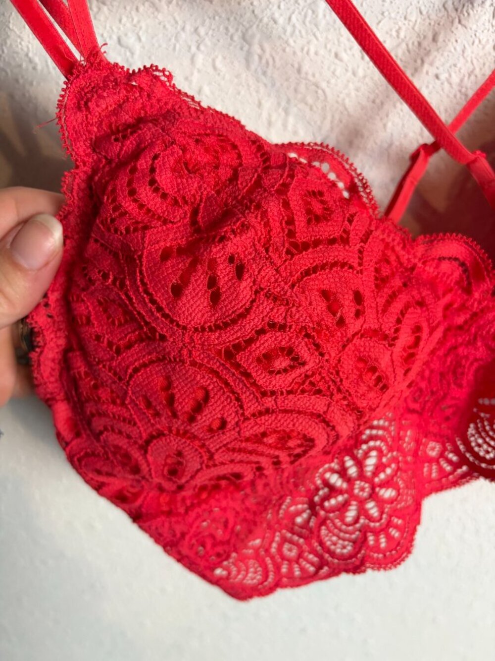 Aerie Size Small Lace Bralette Coral Strappy Boho Layering Bra Top Festival - Picture 2 of 5